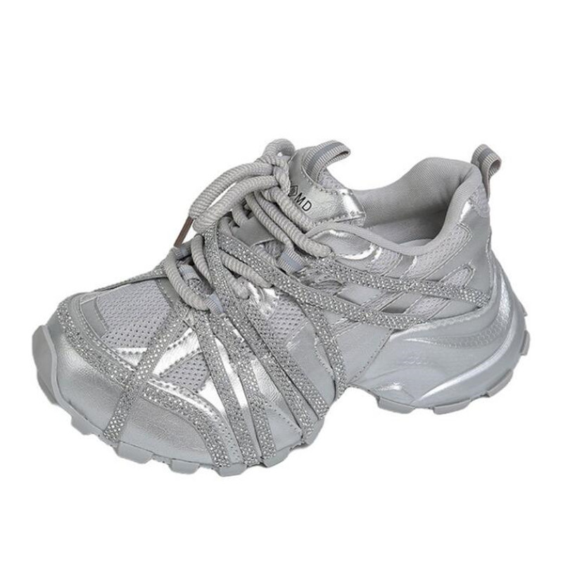 7CM Chunky Sneakers Women Casu - Crystal Mesh Fabric recension och pris